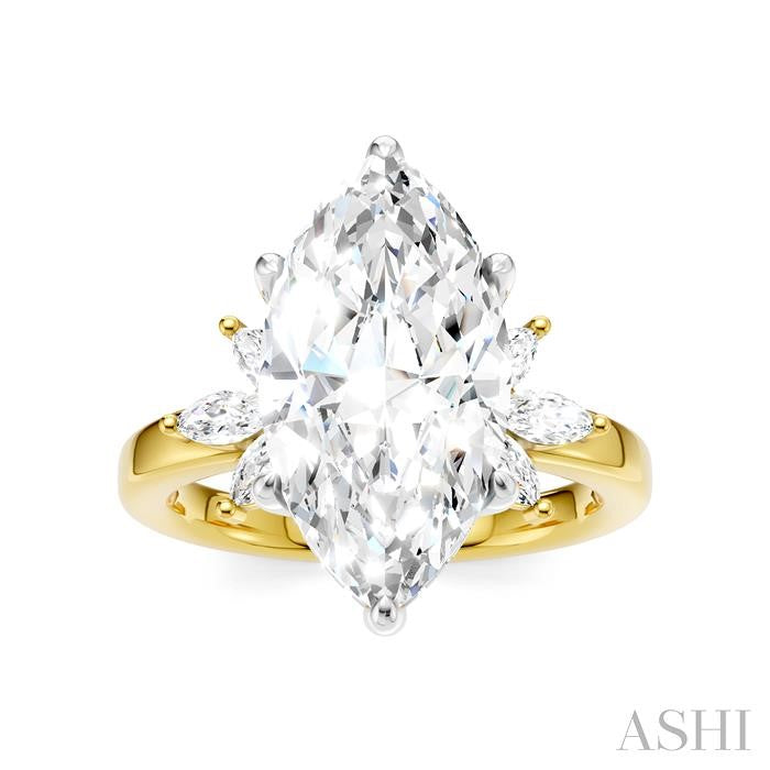 5/8 Ctw Akari Marquise and Round Cut Diamond Semi-Mount Engagement Ring in 14K Yellow and White Gold