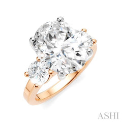 1 1/10 Ctw Tri-Mount Past, Present and Future Oval Shape Center Round Cut Diamond Semi-Mount Engagement Ring in 14K Rose and White Gold