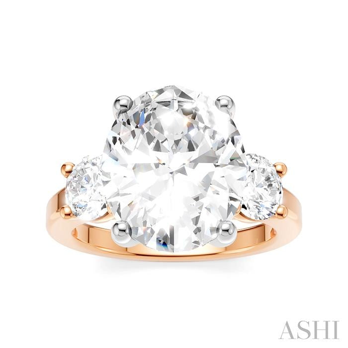 1 1/10 Ctw Tri-Mount Past, Present and Future Oval Shape Center Round Cut Diamond Semi-Mount Engagement Ring in 14K Rose and White Gold