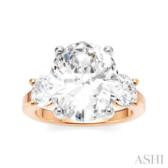 1 1/10 Ctw Tri-Mount Past, Present and Future Oval Shape Center Round Cut Diamond Semi-Mount Engagement Ring in 14K Rose and White Gold