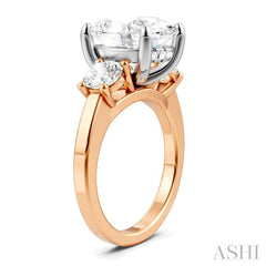 1 1/10 Ctw Tri-Mount Past, Present and Future Oval Shape Center Round Cut Diamond Semi-Mount Engagement Ring in 14K Rose and White Gold