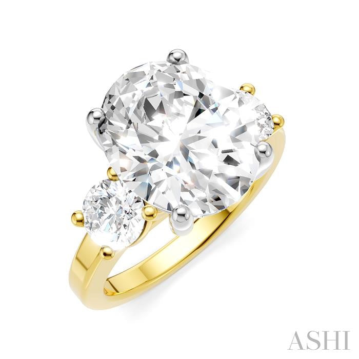 1 1/10 Ctw Tri-Mount Past, Present and Future Oval Shape Center Round Cut Diamond Semi-Mount Engagement Ring in 14K Yellow and White Gold