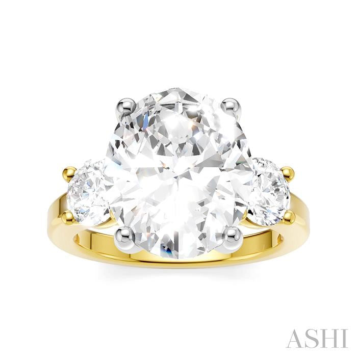 1 1/10 Ctw Tri-Mount Past, Present and Future Oval Shape Center Round Cut Diamond Semi-Mount Engagement Ring in 14K Yellow and White Gold