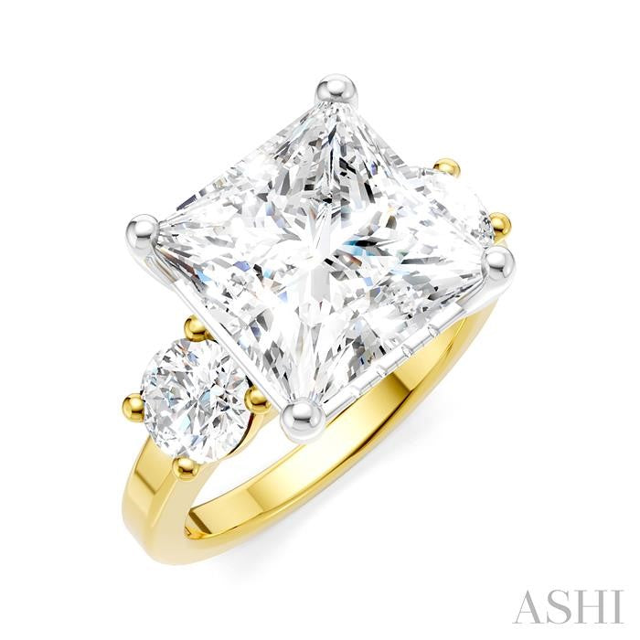 1 1/10 Ctw Tri-Mount Princess Shape Round Cut Diamond Semi-Mount Engagement Ring in 14K Yellow and White Gold