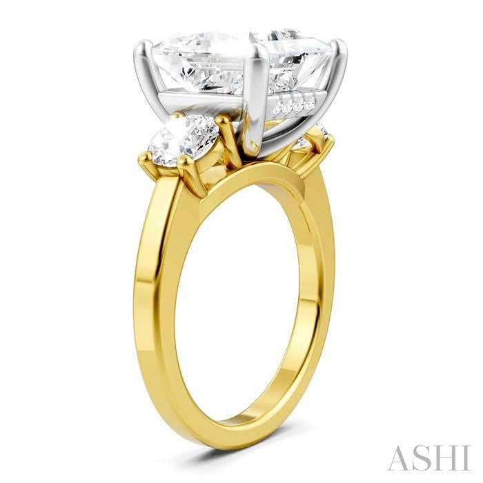 1 1/10 Ctw Tri-Mount Princess Shape Round Cut Diamond Semi-Mount Engagement Ring in 14K Yellow and White Gold