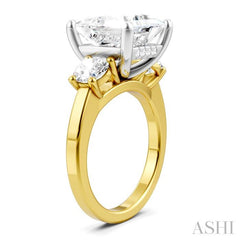 1 1/10 Ctw Tri-Mount Princess Shape Round Cut Diamond Semi-Mount Engagement Ring in 14K Yellow and White Gold