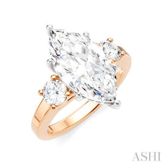 1/2 Ctw Tri-Mount Marquise Shape Center Round Cut Diamond Semi-Mount Engagement Ring in 14K Rose and White Gold