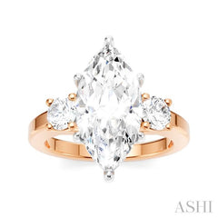1/2 Ctw Tri-Mount Marquise Shape Center Round Cut Diamond Semi-Mount Engagement Ring in 14K Rose and White Gold