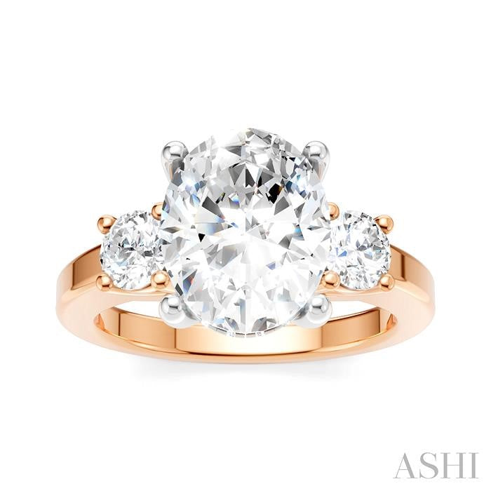 1/2 Ctw Tri-Mount Past, Present and Future Oval Shape Center Round Cut Diamond Semi-Mount Engagement Ring in 14K Rose and White Gold