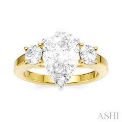 1/2 Ctw Tri-Mount Pear Shape Round Cut Diamond Semi-Mount Engagement Ring in 14K Yellow and White Gold
