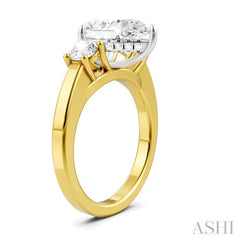 1/2 Ctw Tri-Mount Pear Shape Round Cut Diamond Semi-Mount Engagement Ring in 14K Yellow and White Gold