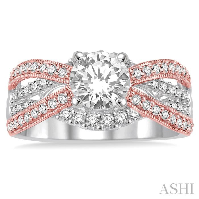 5/8 Ctw Diamond Semi-Mount Engagement Ring in 14K White and Rose Gold