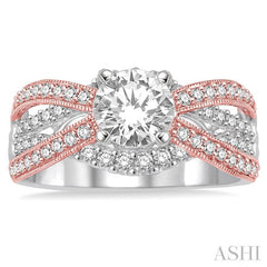 5/8 Ctw Diamond Semi-Mount Engagement Ring in 14K White and Rose Gold