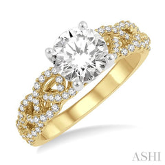1/3 Ctw Lattice Round Cut Diamond Semi-Mount Engagement Ring in 14K Yellow and White Gold