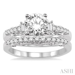1 1/3 Ctw Diamond Wedding Set with 1 Ctw Round Cut Engagement Ring and 1/4 Ctw Wedding Band in 14K White Gold