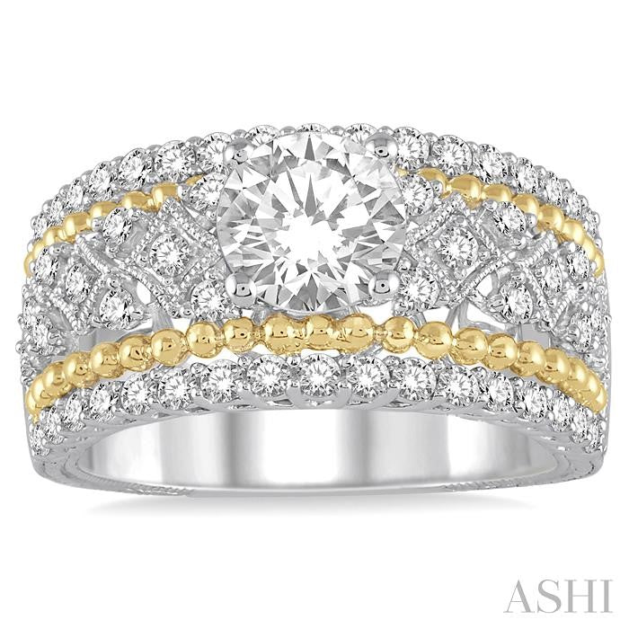 3/4 Ctw Round Cut Diamond Semi-Mount Engagement Ring in 14K White and Yellow Gold