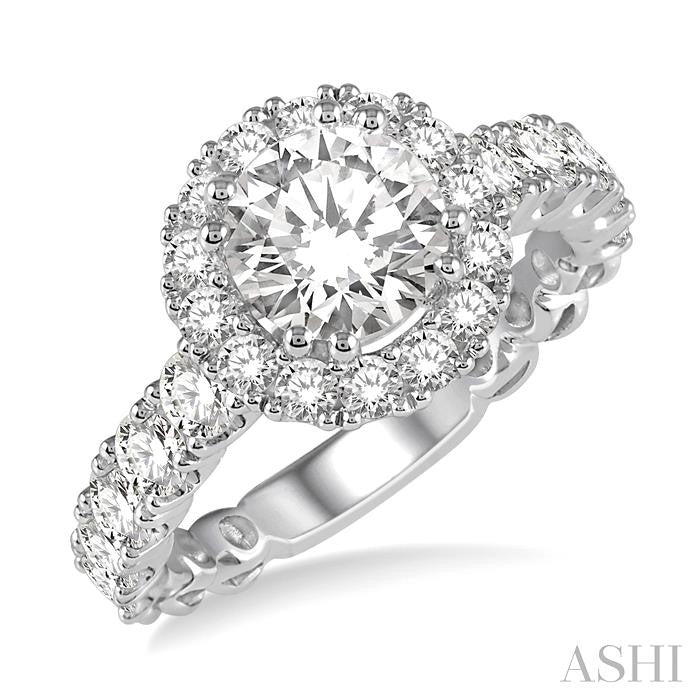 1 1/2 Ctw Diamond Semi-Mount Round Halo Engagement Ring in 14K White Gold