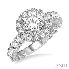 1 1/2 Ctw Diamond Semi-Mount Round Halo Engagement Ring in 14K White Gold