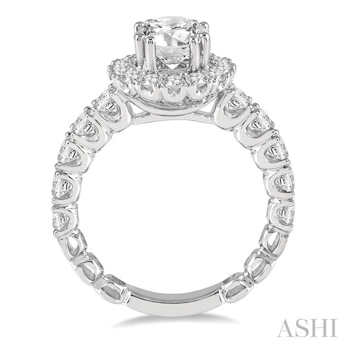 1 1/2 Ctw Diamond Semi-Mount Round Halo Engagement Ring in 14K White Gold
