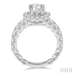 1 1/2 Ctw Diamond Semi-Mount Round Halo Engagement Ring in 14K White Gold