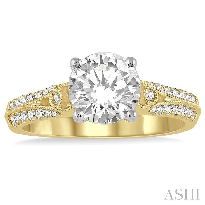 1/3 Ctw Round Cut Diamond Semi-Mount Engagement Ring in 14K Yellow and White Gold