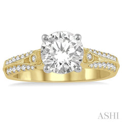 1/3 Ctw Round Cut Diamond Semi-Mount Engagement Ring in 14K Yellow and White Gold