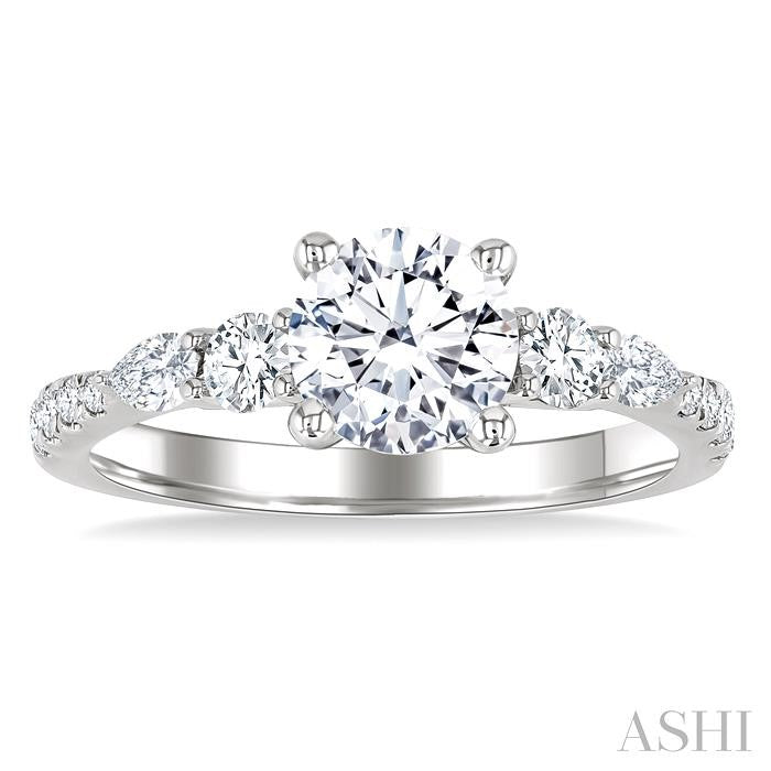 1/2 Ctw Pear and Round Cut Diamond Semi-Mount Engagement Ring in 14K White Gold