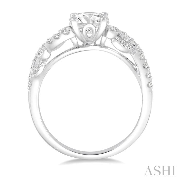 3/4 Ctw Criss Cross Shank Round Cut Diamond Engagement Ring with 1/2 Ct Round Cut Center Stone in 14K White Gold