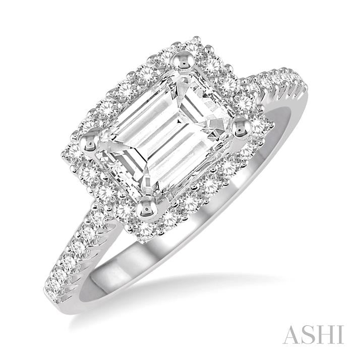 3/8 Ctw Round Diamond Octagon Halo Semi-Mount Engagement Ring in 14K White Gold