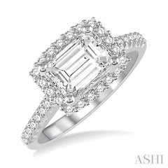 3/8 Ctw Round Diamond Octagon Halo Semi-Mount Engagement Ring in 14K White Gold