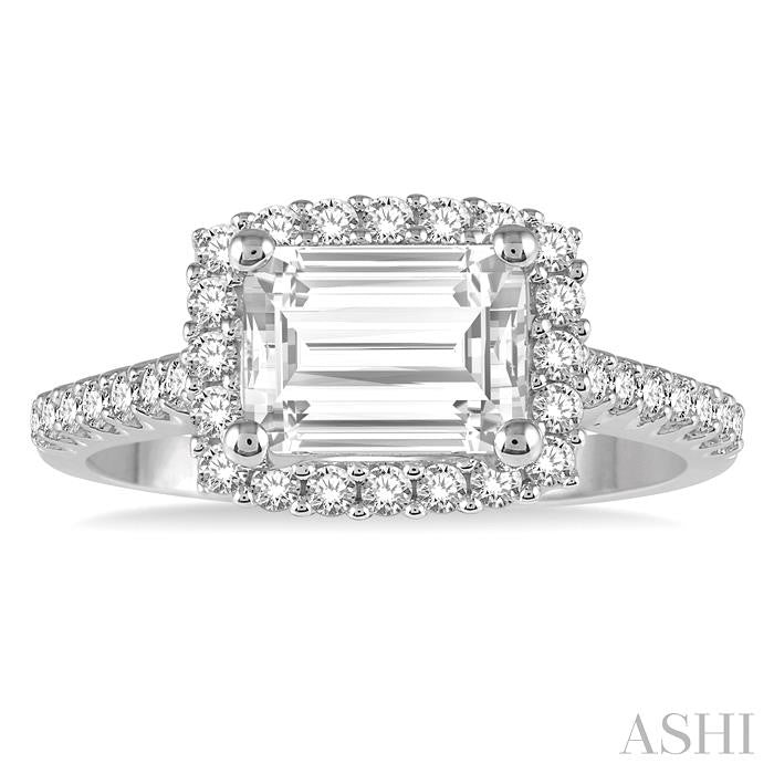 3/8 Ctw Round Diamond Octagon Halo Semi-Mount Engagement Ring in 14K White Gold