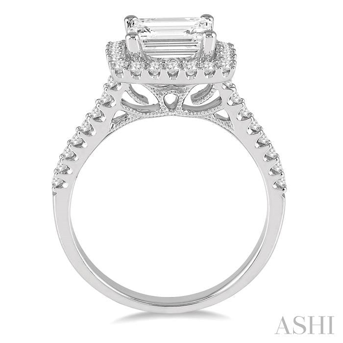 3/8 Ctw Round Diamond Octagon Halo Semi-Mount Engagement Ring in 14K White Gold