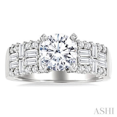 5/8 Ctw Baguette and Round Cut Diamond Wide Shank Round Shape Semi-Mount Engagement Ring in 14K White Gold