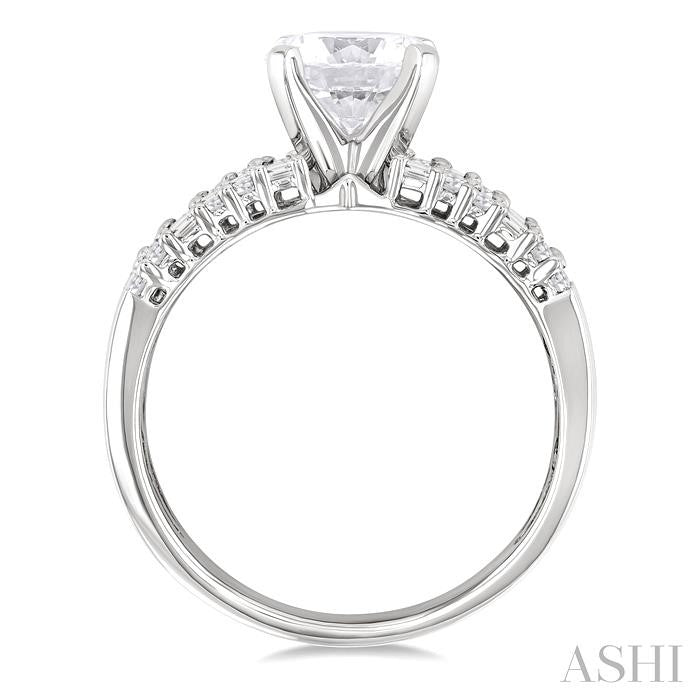 5/8 Ctw Baguette and Round Cut Diamond Wide Shank Round Shape Semi-Mount Engagement Ring in 14K White Gold