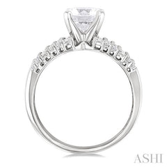 5/8 Ctw Baguette and Round Cut Diamond Wide Shank Round Shape Semi-Mount Engagement Ring in 14K White Gold