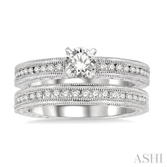 3/4 Ctw Diamond Wedding Set with 1/2 Ctw Round Cut Engagement Ring and 1/4 Ctw Wedding Band in 14K White Gold
