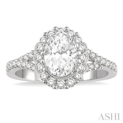 5/8 Ctw Oval Shape Semi-Mount Round Cut Diamond Engagement Ring in 14K White Gold