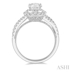 5/8 Ctw Oval Shape Semi-Mount Round Cut Diamond Engagement Ring in 14K White Gold