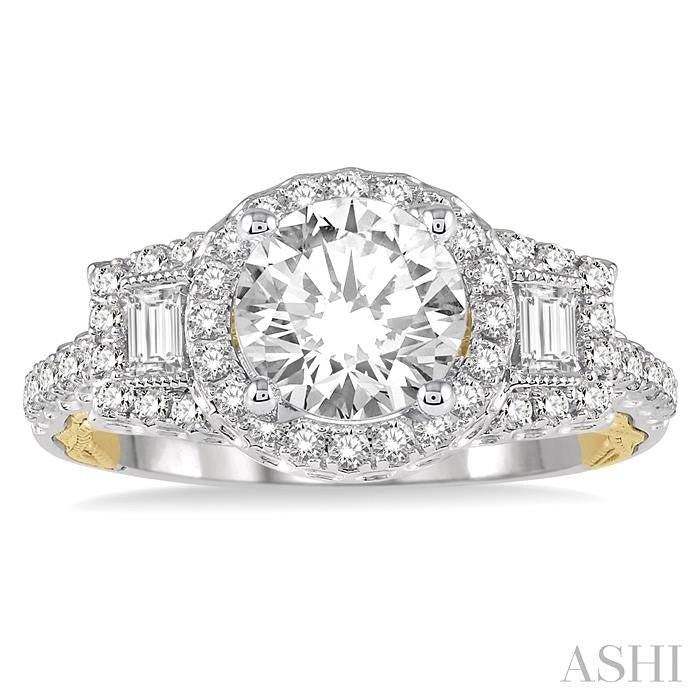 1/2 Ctw Diamond Semi-Mount Halo Engagement Ring in 14K White and Yellow Gold