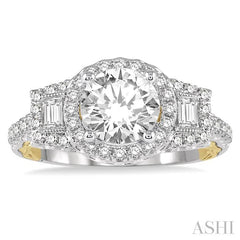 1/2 Ctw Diamond Semi-Mount Halo Engagement Ring in 14K White and Yellow Gold