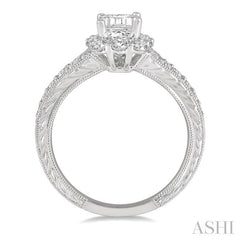 3/4 Ctw Split Shank 6X4MM Emerald Semi-Mount Round Cut Diamond Ring in 14K White Gold