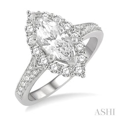 3/4 Ctw Marquise Shape Mount Round Cut Diamond Semi-Mount Engagement Ring in 14K White Gold