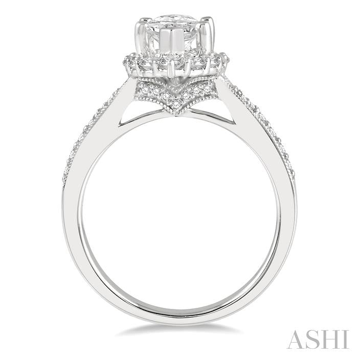 3/4 Ctw Marquise Shape Mount Round Cut Diamond Semi-Mount Engagement Ring in 14K White Gold
