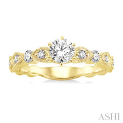 1/2 Ctw Diamond Engagement Ring with 1/4 Ct Round Cut Center Stone in 14K Yellow Gold
