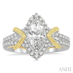 1/2 Ctw Diamond Semi-Mount Engagement Ring in 14K White and Yellow Gold