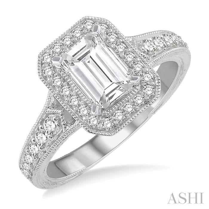 3/8 Ctw Octagonal Shape Semi-Mount Round Cut Diamond Engagement Ring in 14K White Gold
