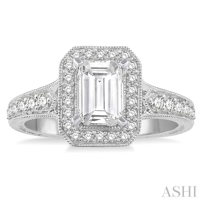 3/8 Ctw Octagonal Shape Semi-Mount Round Cut Diamond Engagement Ring in 14K White Gold