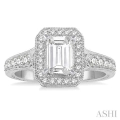 3/8 Ctw Octagonal Shape Semi-Mount Round Cut Diamond Engagement Ring in 14K White Gold