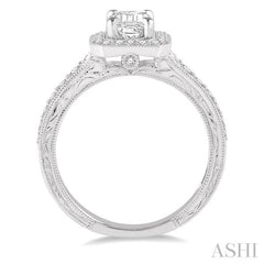 3/8 Ctw Octagonal Shape Semi-Mount Round Cut Diamond Engagement Ring in 14K White Gold