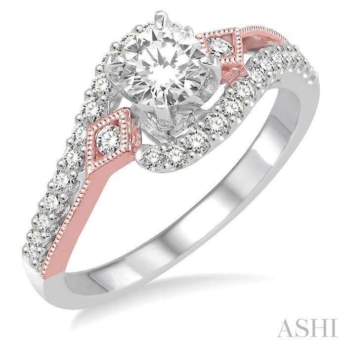 1/3 Ctw Diamond Semi-Mount Engagement Ring in 14K White and Rose Gold